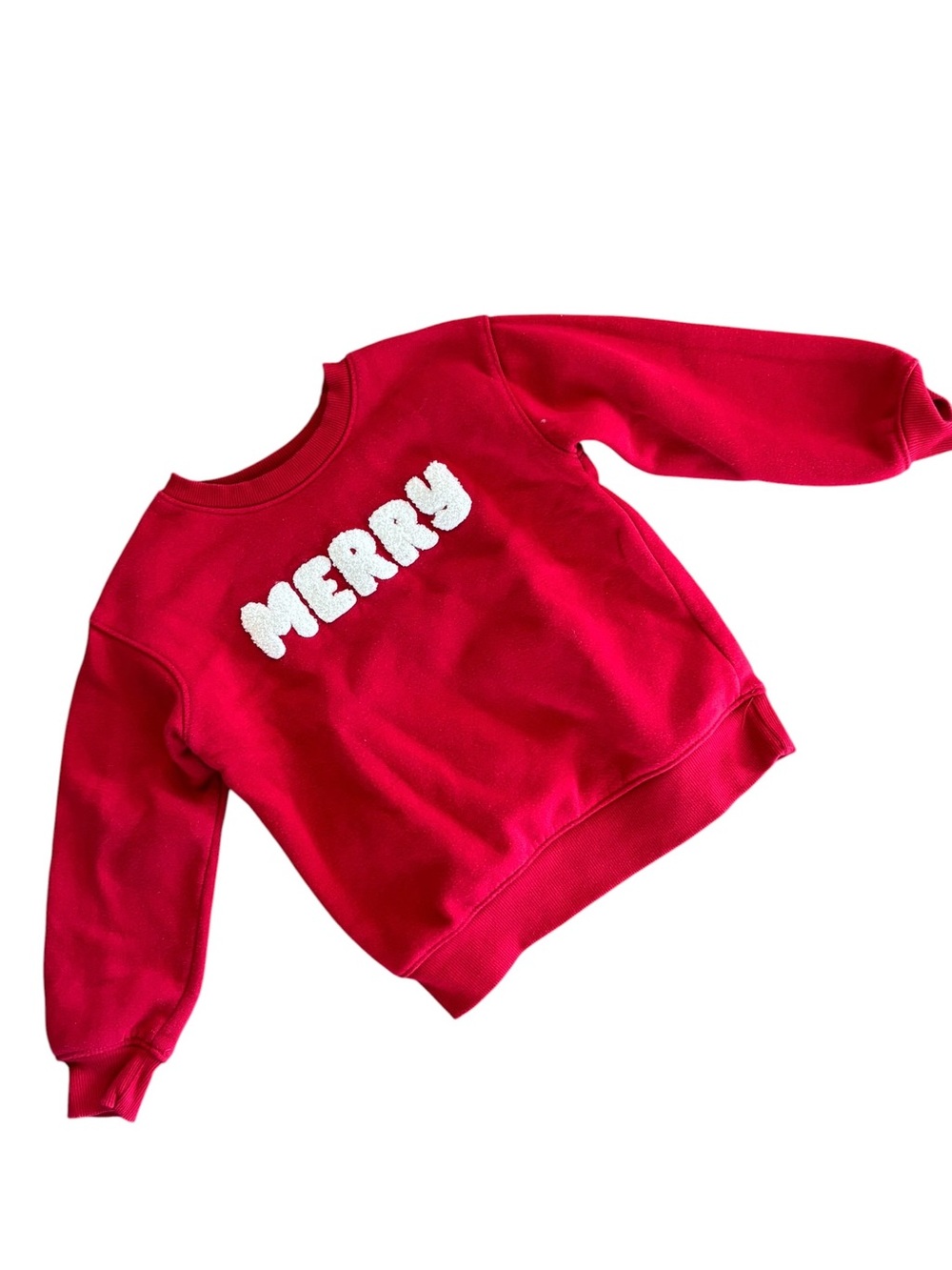 Cat & Jack 5T Unisex Red 'MERRY' Holiday Fleece Pullover Sweatshirt